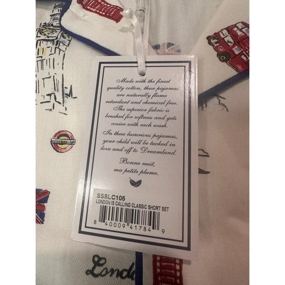 Petite Plume London Is Calling Classic Short Set Pajamas White Blue Red Size 5